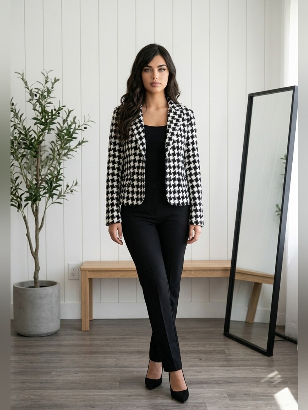 GEORGE Design MARK Eisen TRENDY Houndstooth BLAZER Black WHITE SIZE 12 - Picture 3 of 11